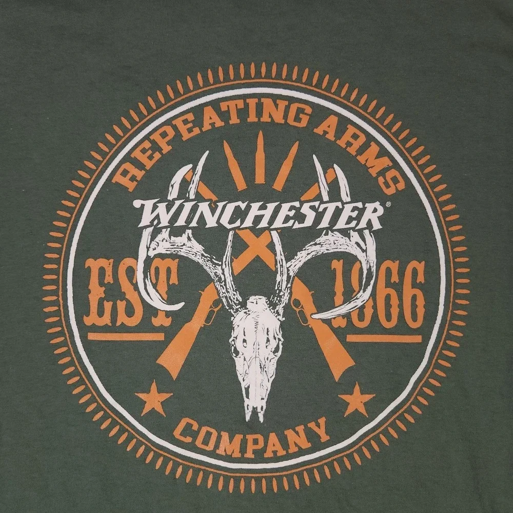 Mens Winchester Arms Company Skull Graphic Short Sleeve T-Shirt Large Green - Picture 2 of 7